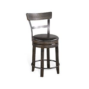 24"h wood bar stool with back, swivel, and cushion seat