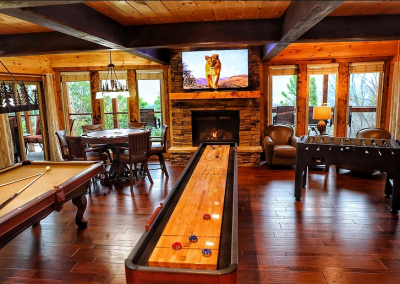 Presidential shuffleboard table in a cabin